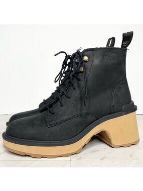 New! Sorel Hi Line Black Nubuck Lace Up Heeled Bootie 7